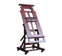 KiBcsLic Cavalletto Regolabile per Arte da Studio Ruote Struttura Solida con Binario di Altezza Pannello, Cavalletto Professionale DHJ-3, Colore Noce Nero, Uso Piatto E Verticale Ruote In Gomma