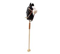 KiBcsLic Cavallo a Bastone Peluche Artigianale Gioco Cavalcabile con Manico in Legno E Ruote Robuste Emette Suoni di Adatto per Bambini E Feste a Tema, Nero con Rullo