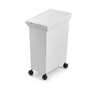 KiBcsLic Cestino con Coperchio a Pressione Pattumiera Rettangolare Bidone Spazzatura Contenitore Rifiuti Compatto a Corpo Stretto Design Moderno con Supporto, Bianco, 20L Con Ruote