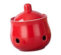 KiBcsLic Contenitore per Aglio Funzionale Barattolo in Ceramica Porta Aglio Vaso Salva Spezie con Coperchio E Fori Adatto per Conservazione Alimenti E Regali, Rosso