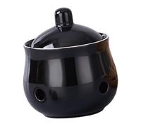 KiBcsLic Contenitore per Aglio Funzionale Barattolo in Ceramica Porta Aglio Vaso Salva Spezie con Coperchio E Fori Adatto per Conservazione Alimenti E Regali, Nero
