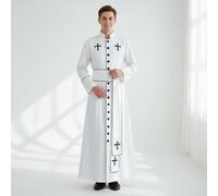 KiBcsLic Costume da Religioso Stile Medievale Veste da Prete con Croci Ricamate Abito da Sacerdote Cosplay per Cosplayer, Feste a Tema, Bianco, S