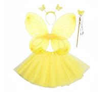 KiBcsLic Costume Farfalla con Fiocco Set Fata Farfalla Fascia Elastica Travestimento Infantile per Bambini, Giallo, Set Di Quattro Pezzi Pieghevole