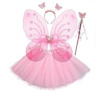 KiBcsLic Costume Farfalla con Fiocco Set Fata Farfalla Fascia Elastica Travestimento Infantile per Bambini, Rosa, Set Di Quattro Pezzi Pieghevole