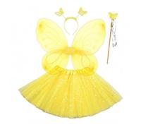 KiBcsLic Costume Farfalla con Fiocco Set Fata Farfalla Fascia Elastica Travestimento Infantile per Bambini, Giallo, Set Di Quattro Pezzi Pieghevole Con Gonna Di Paillettes