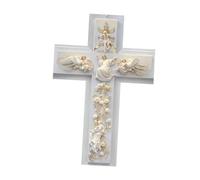 KiBcsLic Croce Religiosa Decorativa Da Parete in Legno Acrilico con Decorazione Floreale 2D Placca Murale Profilo Moderno per Ambienti Interni Adatta a Regalo, Style a