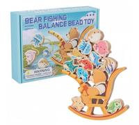 KiBcsLic Gioco di Equilibrio con Orso in Legno Sviluppa la Coordinazione Occhio-Mano Giocattolo Orso Pescatore a Dondolo Blocchi da Infilare con Animali Marini