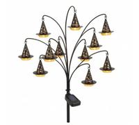 KiBcsLic Halloween Luce da Solare per Esterno Lampada da Giardino Lanterna Decorativa Halloween Struttura Nera con Curvi Picchetto Robusto Ricarica Automatica, Cappello Da Strega