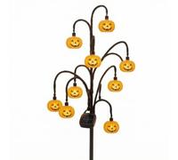 KiBcsLic Halloween Luce da Solare per Esterno Lampada da Giardino Lanterna Decorativa Halloween Struttura Nera con Curvi Picchetto Robusto Ricarica Automatica, Zucca