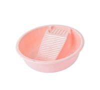 KiBcsLic Lavatoio Vaschetta con Asse Lavapanni Bacinella Portatile in PP Solida Perfetta per Lavaggio a Mano Indumenti Casa Bagno Dormitorio, Striscia Rosa