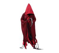 KiBcsLic Mantello con Cappuccio Abito da Mago Veste Gotica Costume da Mietitore Cappa Spettrale in Lino a Rete Adatto per Spettacoli Teatrali Festival E Cospla, Rosso