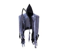 KiBcsLic Mantello con Cappuccio Abito da Mago Veste Gotica Costume da Mietitore Cappa Spettrale in Lino a Rete Adatto per Spettacoli Teatrali Festival E Cospla, Nero
