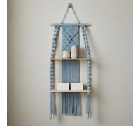 KiBcsLic Mensola Macramè a 2 Ripiani Corda di Cotone Mensola Sospesa in Macramè Decorativo Ripiano in Legno con Corde per Soggiorno, Blu