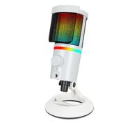 KiBcsLic Microfono da Tavolo RGB Microfono con Supporto Cablato per Streamer, Videogiocatore, Live Trasmissione in Diretta, Gaming, Registrazione Vocale, Bianco