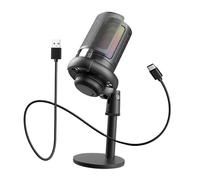 KiBcsLic Microfono USB con luce RGB, portatile, plug and play, microfono a condensatore ad alte prestazioni, da gioco per lo sul computer, Nero