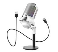 KiBcsLic Microfono USB con luce RGB, portatile, plug and play, microfono a condensatore ad alte prestazioni, da gioco per lo sul computer, Bianco