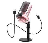 KiBcsLic Microfono USB con luce RGB, portatile, plug and play, microfono a condensatore ad alte prestazioni, da gioco per lo sul computer, Rosa