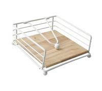 KiBcsLic Porta Tovaglioli Da Tavolo con Struttura in Ferro E Base in Legno Supporto Tovaglioli Piatto con Braccio Fermo Perfetto per Ristorazione E Decorazione, Bianco