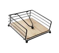 KiBcsLic Porta Tovaglioli Da Tavolo con Struttura in Ferro E Base in Legno Supporto Tovaglioli Piatto con Braccio Fermo Perfetto per Ristorazione E Decorazione, Nero