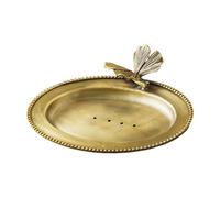 KiBcsLic Portasapone Saponiera Ovale Piatto Portaoggetti E Vassoio Decorativo retrò in Ottone Accessorio Artistico Adatto per Riporre Oggetti nel Bagno O sul C, Foglia di Ginkgo