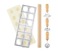 KiBcsLic Ravioli Maker Press Set Pasta Stampatori Tagliapasta Mattarello Combinazione Completa Resistente Adatto Cucina Domestica Ristorazione Feste, Argento