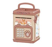 KiBcsLic Salvadanaio ATM Elettronico per Bambini con Riconoscimento Facciale Avanzato Cassaforte Giocattolo Automatica Inserimento Banconote E Monete, Marrone, Taglia unica bambino