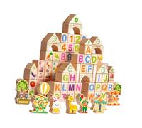 KiBcsLic Set di 100 Blocchi di Legno per Bambini per Imparare Lettere, Numeri E Forme in Modo Divertente, Imballaggio in Barile, Taglia unica bambino