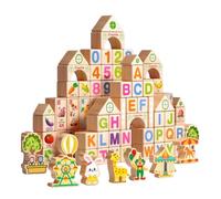 KiBcsLic Set di 100 Blocchi di Legno per Bambini per Imparare Lettere, Numeri E Forme in Modo Divertente, Imballaggio in Borsa, Taglia unica bambino