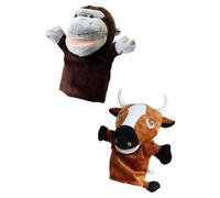 KiBcsLic Set di 2 Burattini a Mano a Forma di Animali, Giocattoli di Peluche Realistici E Fantasiosi per Raccontare Storie, Ideali per I Giochi di Ruolo all, Orango E Bovini