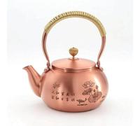 KiBcsLic Teiera di Rame Artigianale Teiera con Manico da Fuoco Bollitore con Coperchio per Cucina, 1200ml, Loto