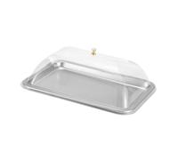 KiBcsLic Vassoio Porta Torta Rettangolare Acciaio Inox con Campana Trasparente Piatti Pasticcini Frutta Adatto per Casa Banchetti Eventi, 36x27x2cm