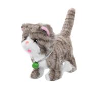 KiBcsLic Walking Cat Toy Gattino Peluche Elettronico Interattivo Parlante Cammina E Coda Funzione Canzoni Registrazione Adatto per Bambini Sviluppo, Strisce Grigio Chiaro