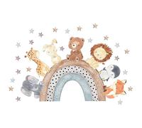 Kibi Adesivo da Parete per Bambini con Arcobaleno e Animali della Foresta, Decorazione Cameretta Stickers Murali Camera da Letto Bambini