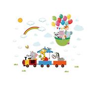Kibi Adesivo da Parete per Bambini con Treno di Animali e Palloncini, Decorazione Murale 146x120 cm, Design Arcobaleno Stickers Murali Adesivi Murali Cameretta