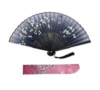 Kibon Ventagli pieghevoli, palmari, ventagli a mano, in bambù con nappa, per regali di compleanno, danza, cosplay, feste di nozze, decorazione (nero chiaro)