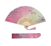 Kibon Ventagli pieghevoli, palmari, ventagli a mano, in bambù, con nappa, per regali di compleanno, danza, cosplay, feste di nozze, decorazione (verde e rosa)