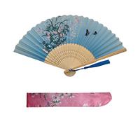 Kibon Ventilatori pieghevoli, ventilatori portatili, ventilatori a mano, ventilatori in bambù con nappa per regali di compleanno, cosplay, matrimonio, decorazioni per feste (Blu verde erba)
