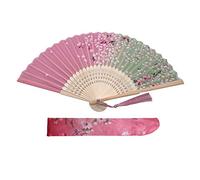 Kibon Ventilatori Pieghevoli, Ventilatori Portatili, Ventilatori a Mano, Ventilatori in Bambù con Nappa per Regali di Compleanno, Cosplay, Matrimonio, Festa, Decorazione (Rosa)