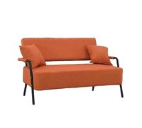 KIBONCY 2 Seater Linen Fabric Loveseat Sofa, Black Metal Frame Small Double Couch for Apartment Bedroom Compact Living Room Furniture(F,155cm)