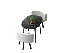 KIBONCY 3-Piece Faux Marble Bistro Set, Oval Table with Upholstered Chairs, Stain-Resistant Leather, for Living(F)