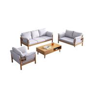KIBONCY 3-Piece Linen Sofa Set, Modern Wood Frame Couch with Removable Cushions Nordic Style Living Room, Wooden Fabric with Coffee Table(A)