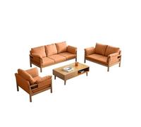 KIBONCY 3-Piece Linen Sofa Set, Modern Wood Frame Couch with Removable Cushions Nordic Style Living Room, Wooden Fabric with Coffee Table(D)