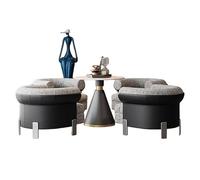 KIBONCY 3-Piece Modern Conversation Set, Faux Leather and Fabric Accent Chair with Pedestal Table, Compact Seating Group for Small Spaces(D-70cm)