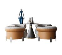 KIBONCY 3-Piece Modern Conversation Set, Faux Leather and Fabric Accent Chair with Pedestal Table, Compact Seating Group for Small Spaces(H-80cm)