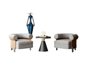 KIBONCY 3-Piece Modern Conversation Set, Faux Leather and Fabric Accent Chair with Pedestal Table, Compact Seating Group for Small Spaces(B)