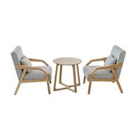 KIBONCY 3-Piece Outdoor Indoor Seating Set, Water-Resistant Solid Wood Frame with Fade-Proof Light Gray Cushions for Garden & Reading Nook(2)