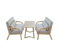 KIBONCY 3-Piece Outdoor Indoor Seating Set, Water-Resistant Solid Wood Frame with Fade-Proof Light Gray Cushions for Garden & Reading Nook(4)