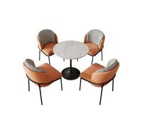 KIBONCY 5-Piece Dining Table Set, Round Marble Top with 4 Houndstooth Fabric Chairs for Small Kitchen(B,70cm)