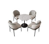 KIBONCY 5-Piece Dining Table Set, Round Marble Top with 4 Houndstooth Fabric Chairs for Small Kitchen(A,80cm)