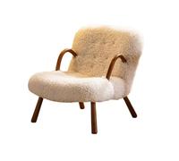 KIBONCY Accent Chair with Lamb Wool, Upholstered Faux Shearling Lounge Mid-Century Modern Armchair with Wood Frame for Bedroom Reading(G)